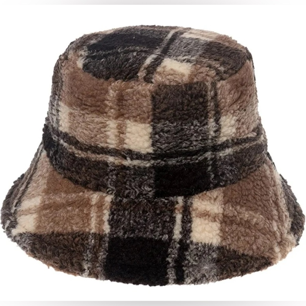 Plaid Faux Fur Bucket Hat One-Size Unisex
